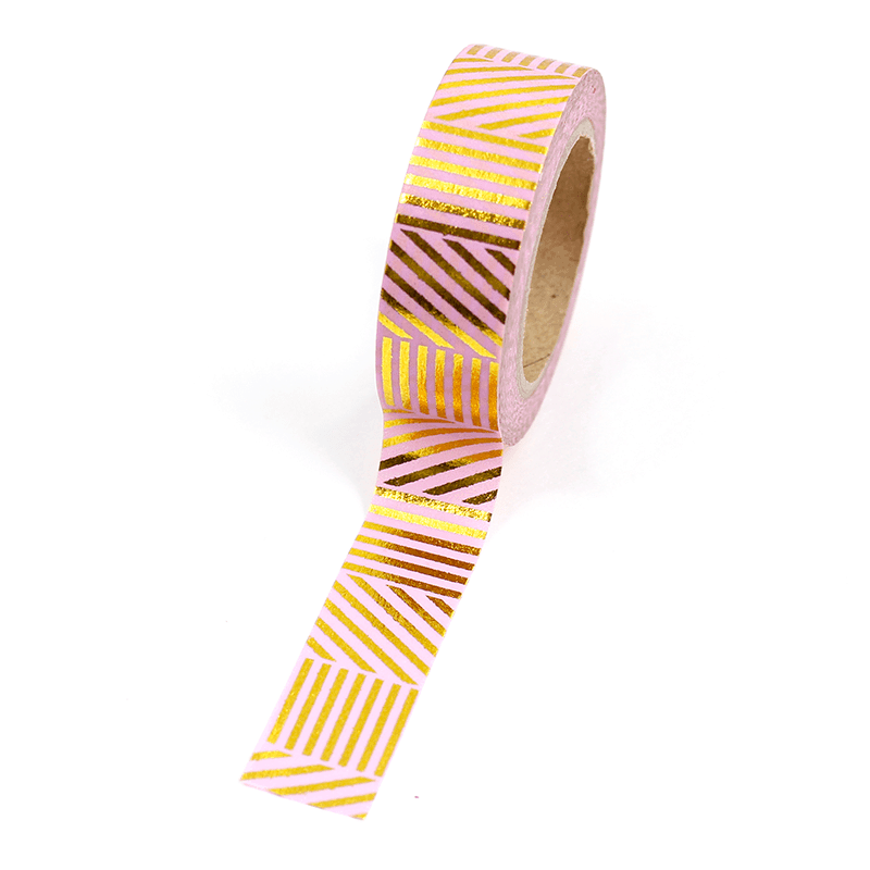 Washi tape – Padrões listrados rosa e dourado - A.Craft